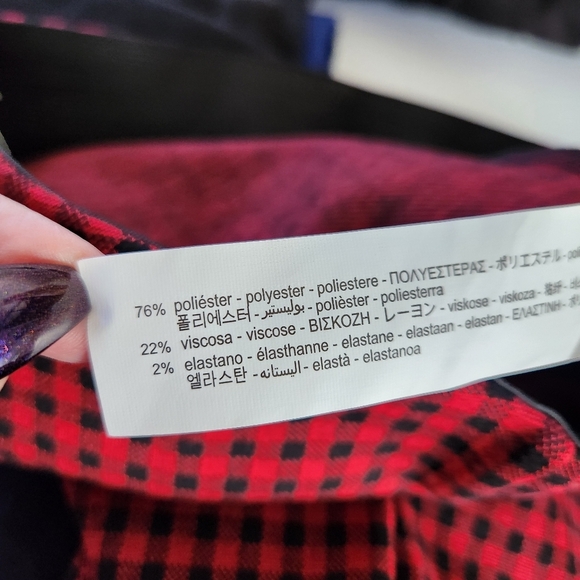 Zara Red Black Buffalo Check Mini Plaid Zip Strech Knit Pants High Rise Leggings - Picture 8 of 9